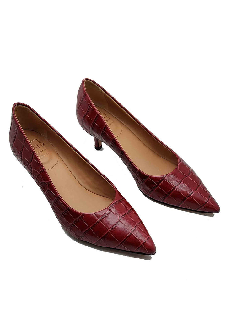 Spatarella Calzature Donna Décolleté in Pelle Stampta Cocco Rosso con Punta a Punta Acquista Ora