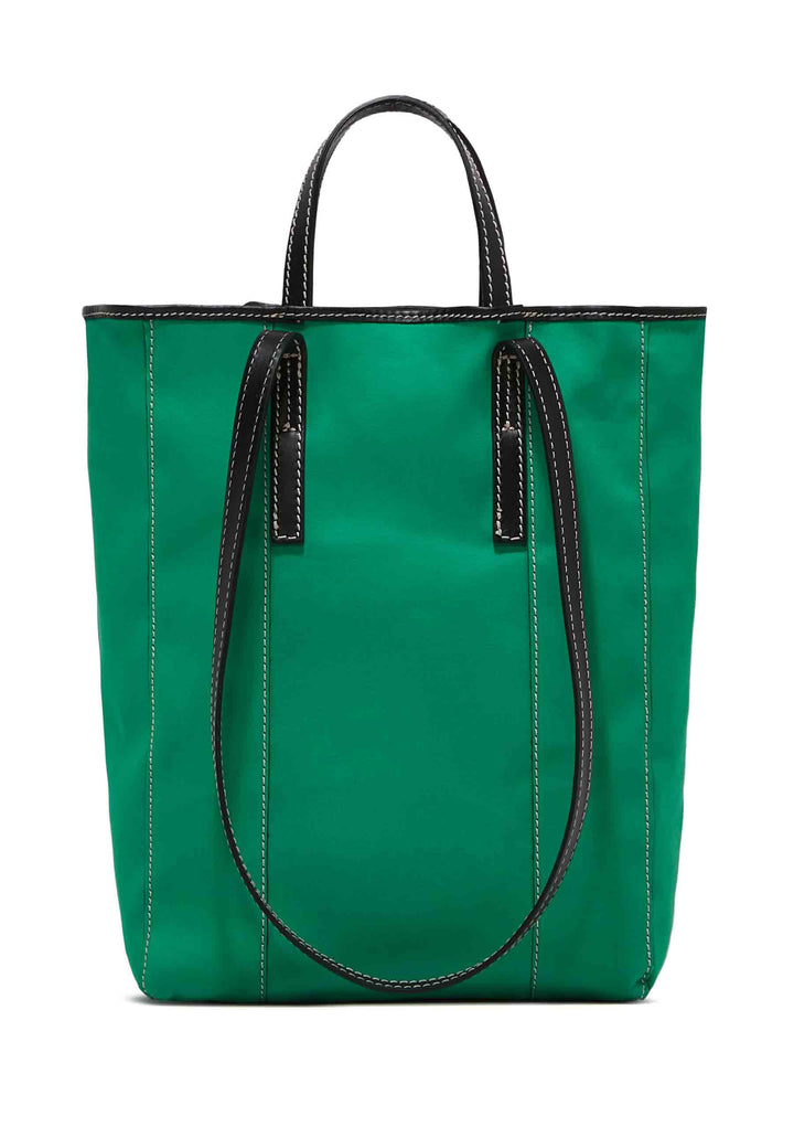 Spatarella Borsa donna Super light in tessuto verde e pelle nera con doppi manici Latest fashion