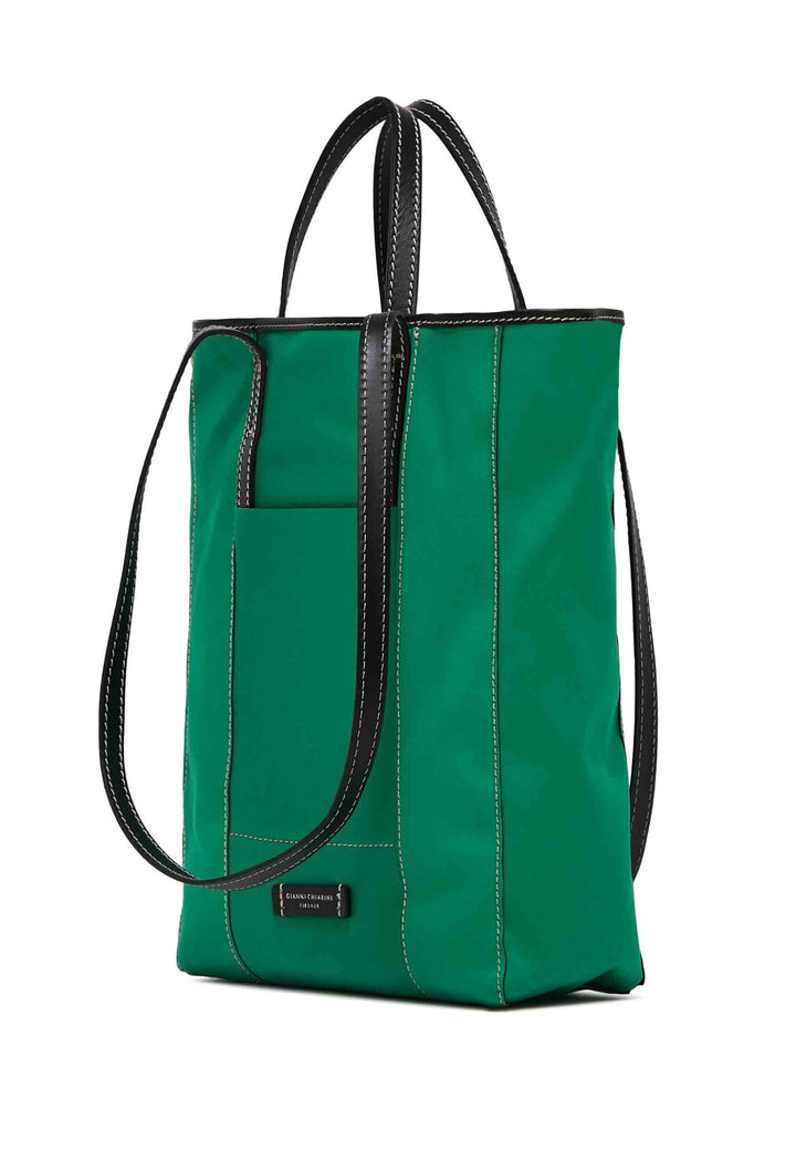 Spatarella Borsa donna Super light in tessuto verde e pelle nera con doppi manici Latest fashion