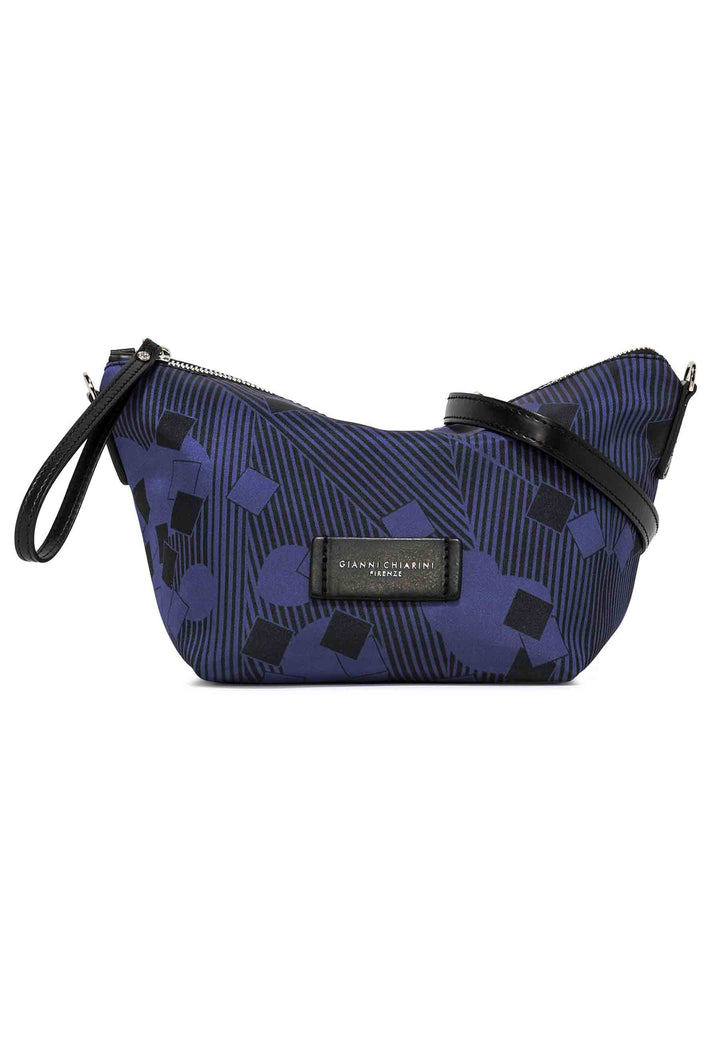 Spatarella Pochette donna in tessuto fantasia blu con manico e tracolla in pelle Online Outlet