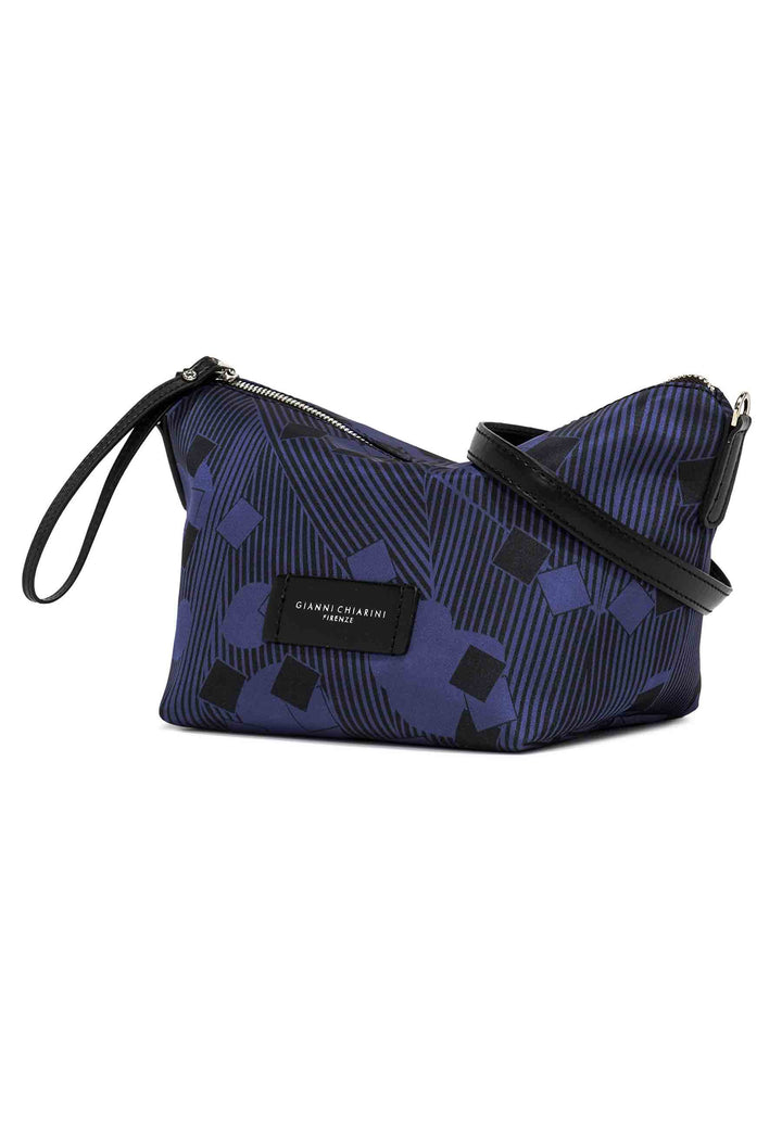 Spatarella Pochette donna in tessuto fantasia blu con manico e tracolla in pelle Online Outlet