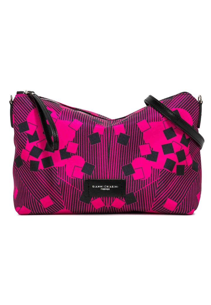Spatarella Pochette grande donna in tessuto fuxia a fantasia con manico e tracolla in pelle Offerta temporanea