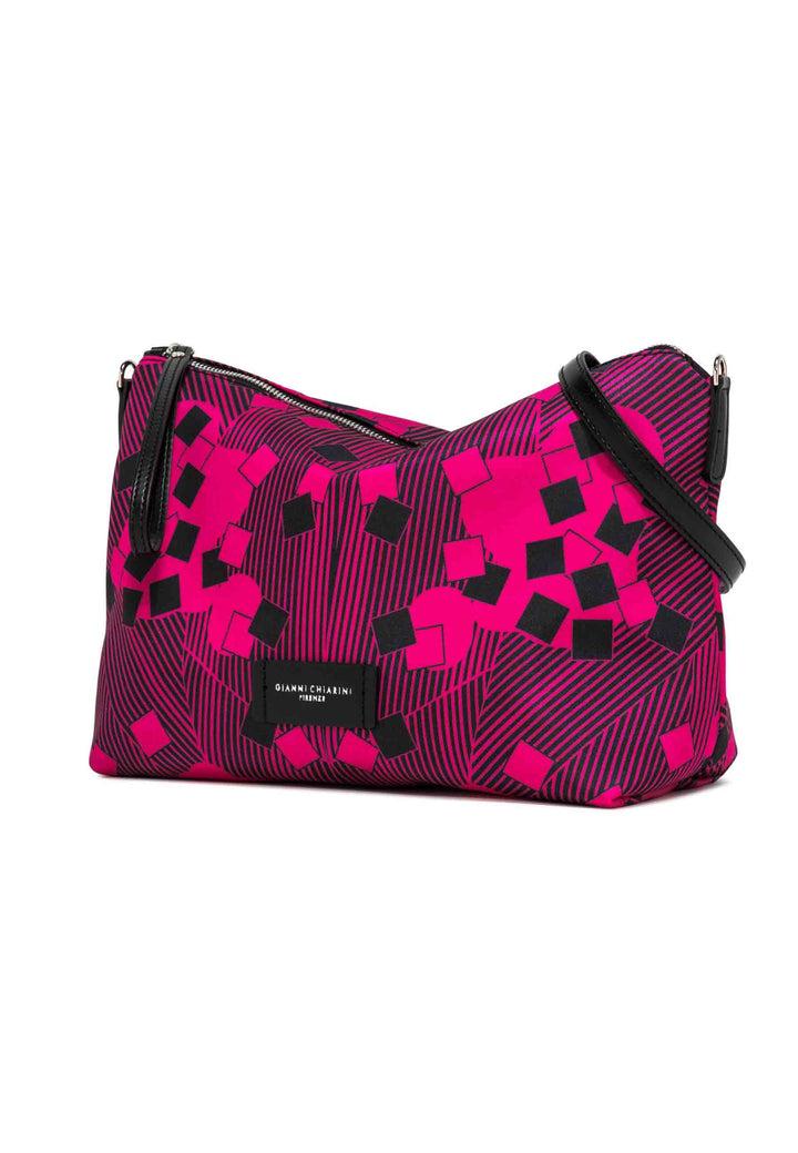 Spatarella Pochette grande donna in tessuto fuxia a fantasia con manico e tracolla in pelle Offerta temporanea