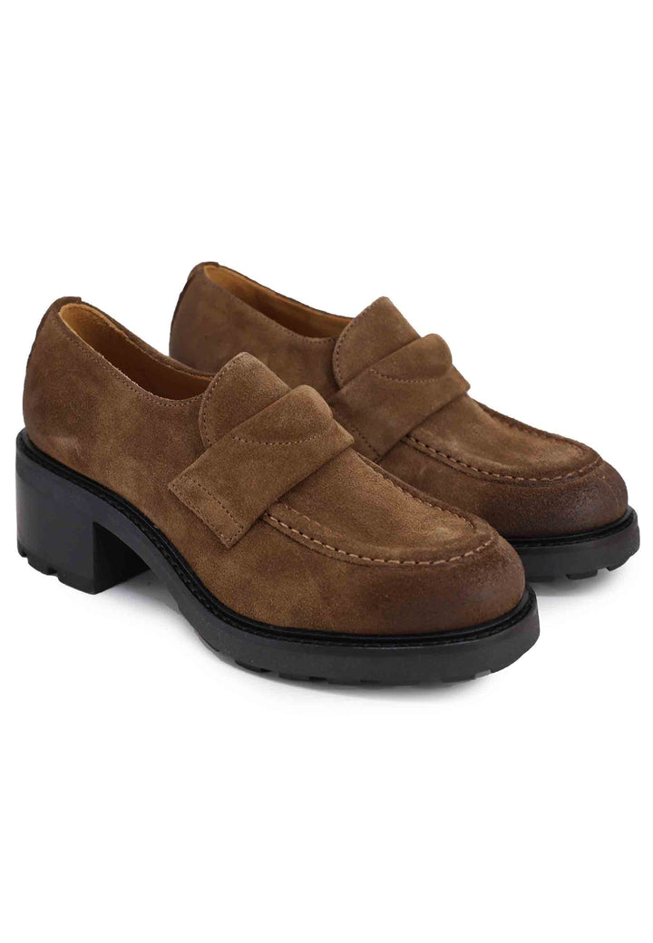 Spatarella Mocassini donna in camoscio marrone con suola carrarmato Offerte stagionali