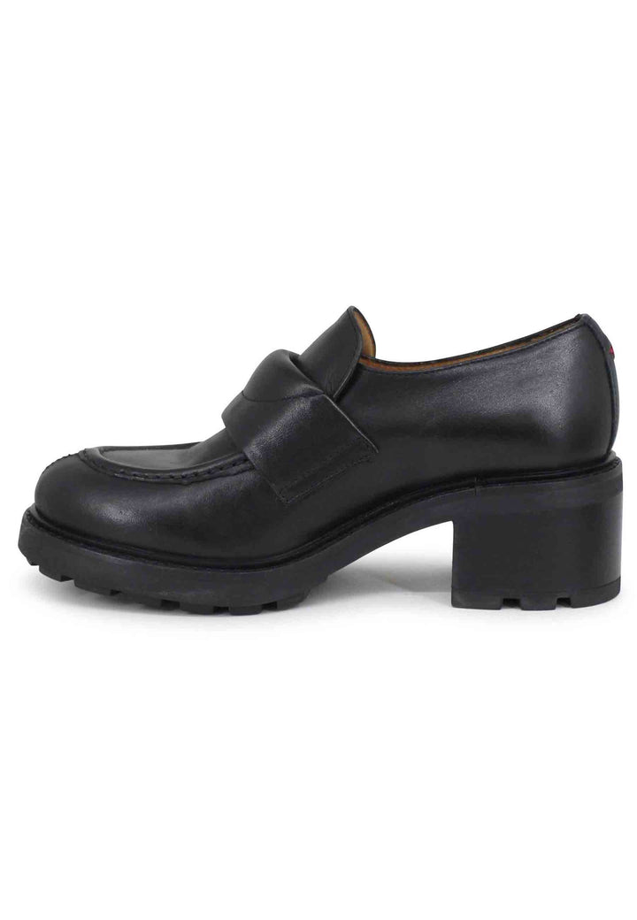 Spatarella Mocassini donna in pelle nera con suola carrarmato Liquidazione