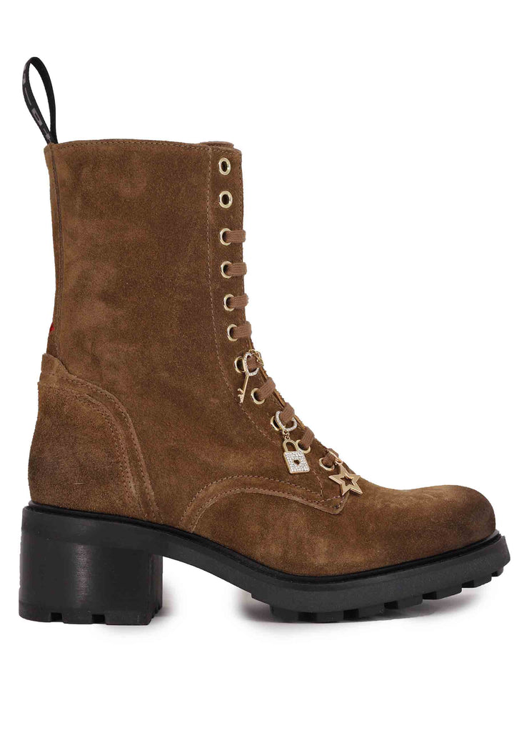 Spatarella Stivaletti anfibi donna in camoscio cuoio con accessori Offerte speciali