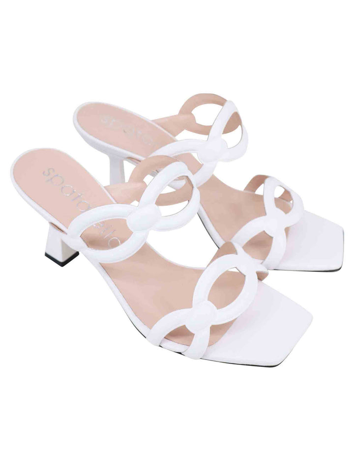 Spatarella Sandali donna in pelle bianca con tacco alto e punta quadra ACQUISTA ORA
