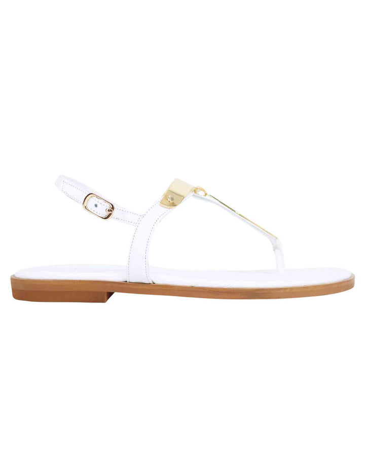 Spatarella Sandali bassi donna infradito in pelle bianca con placche in oro Latest stili