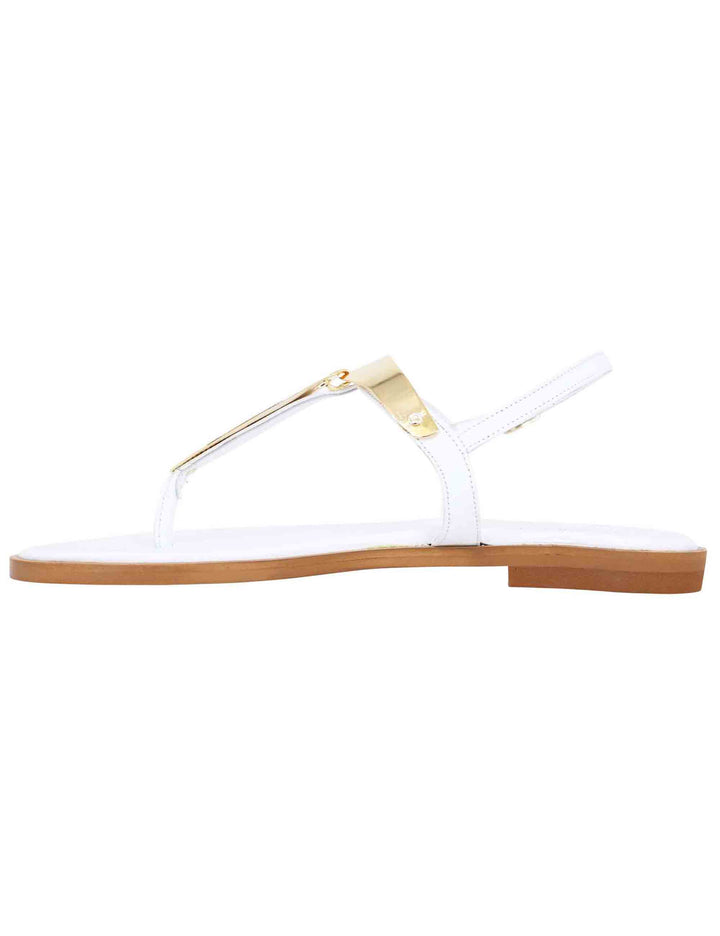 Spatarella Sandali bassi donna infradito in pelle bianca con placche in oro Latest stili