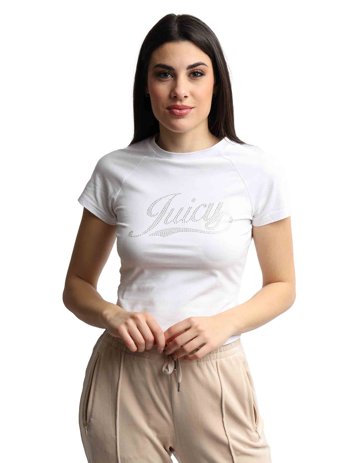 Spatarella T-shirts donna Ryder Rodeo in cotone bianco a girocollo con strass Ultimo giorno