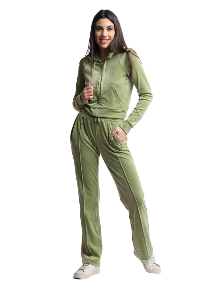 Spatarella Felpe donna Madison in tessuto verde con cappuccio e zip Promozione temporanea
