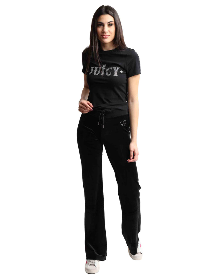 Spatarella T-shirts donna Ryder Rodeo in cotone nero a girocollo con strass Fino al 50% di sconto