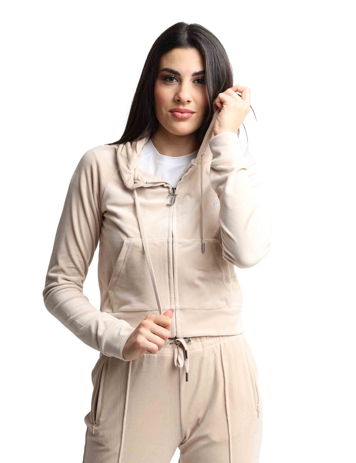 Spatarella Felpe donna Madison in tessuto beige con cappuccio e zip Fino al 60% di sconto