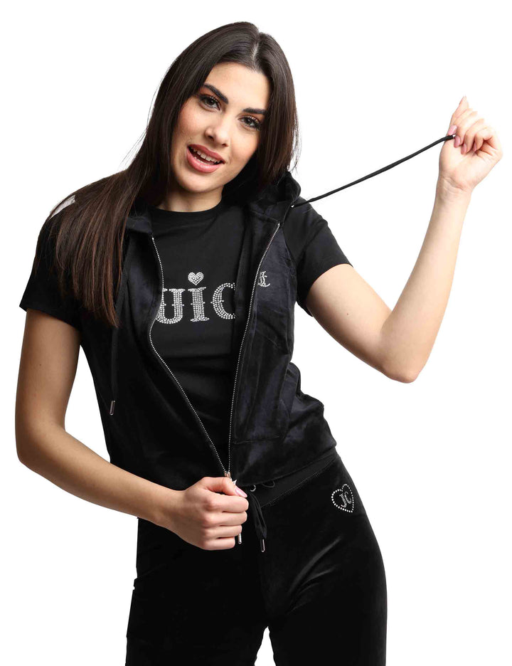 Spatarella Felpe donna Gilly in tessuto nero a giro manica con cappuccio Only for today