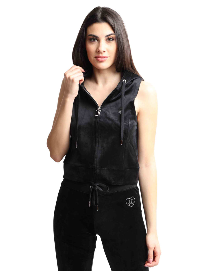 Spatarella Felpe donna Gilly in tessuto nero a giro manica con cappuccio Only for today