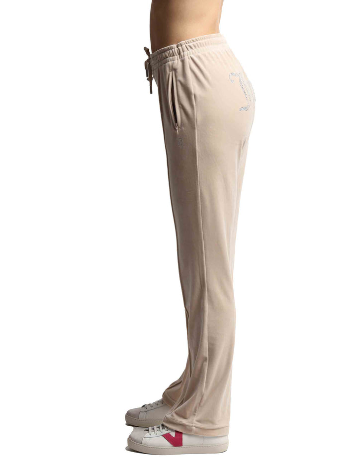 Spatarella Pantaloni tuta donna Tina in tessuto beige con strass Sostegno trimestrale