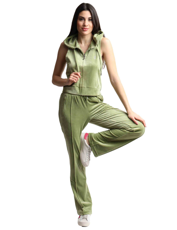 Spatarella Pantaloni tuta donna Tina in tessuto verde con strass Fino al 55% di sconto