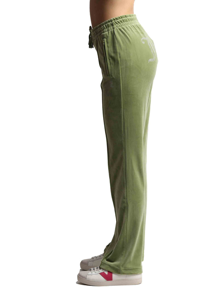 Spatarella Pantaloni tuta donna Tina in tessuto verde con strass Fino al 55% di sconto