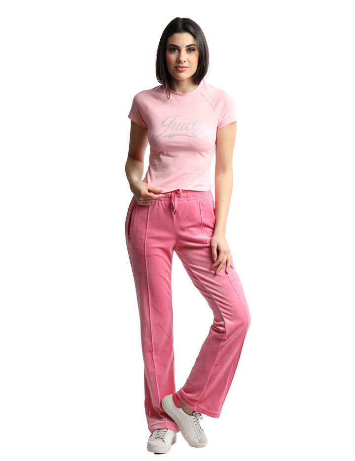 Spatarella T-shirts donna Ryder Rodeo in cotone rosa a girocollo con strass Super sconto