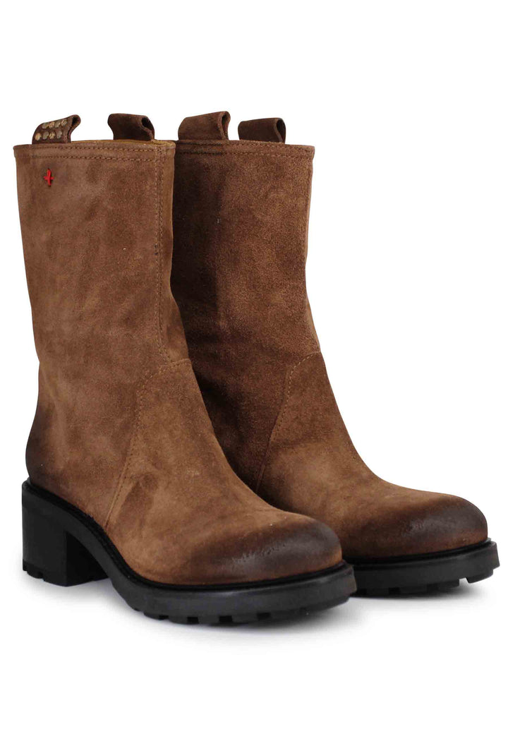 Spatarella Stivaletti anfibi donna in camoscio vintage cuoio Enormi sconti