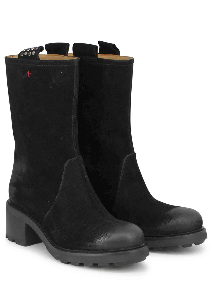Spatarella Stivaletti anfibi donna in camoscio vintage nero 50% di sconto con spedizione gratuita