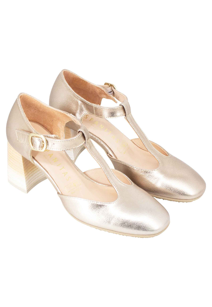 Spatarella Decollete Australia donna in pelle laminata platino con tallone chiuso e cinturino Limitato a 3 giorni