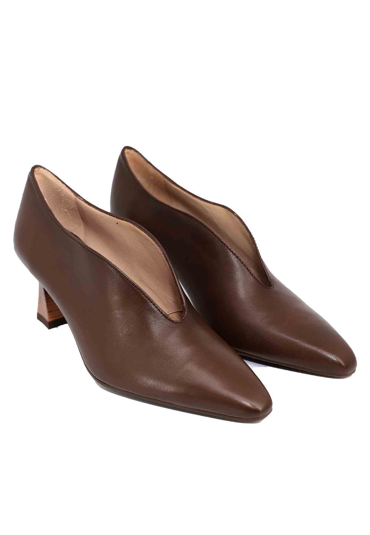 Spatarella Decollete donna in pelle marrone con scollo Esporta salva