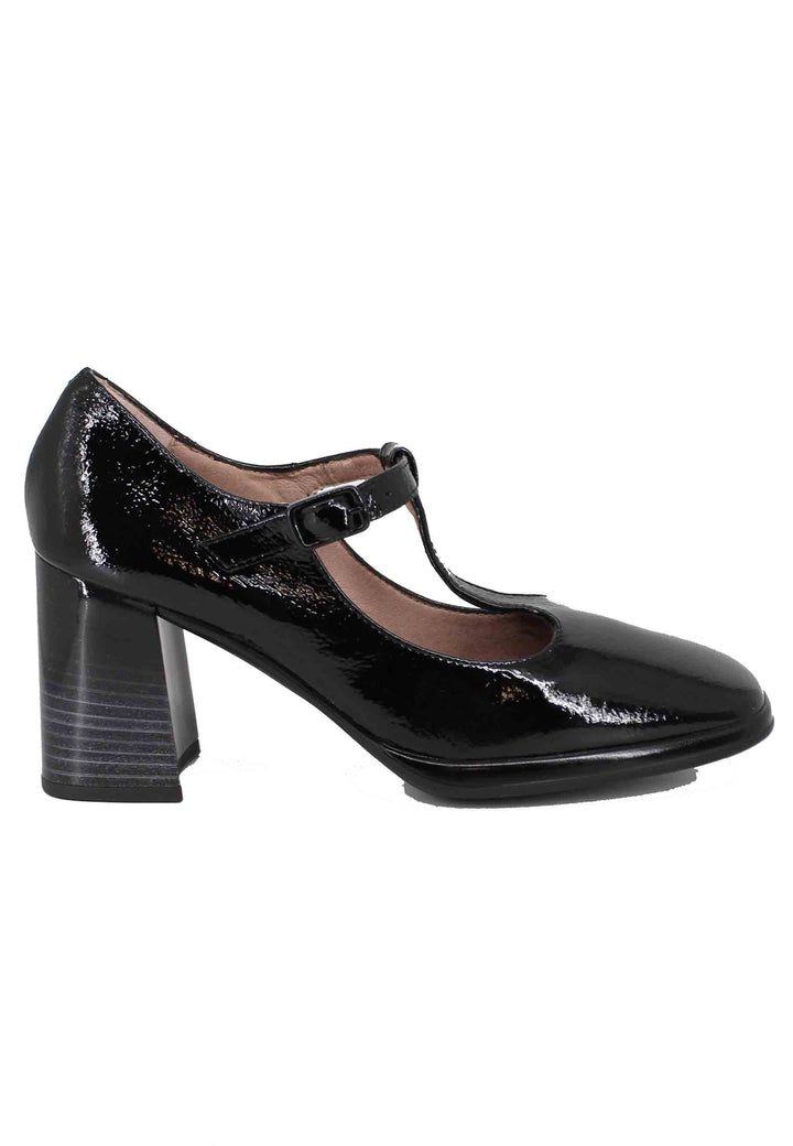 Spatarella Decollete donna in pelle nera lucida con cinturini e tacco alto Black Friday Prezzi