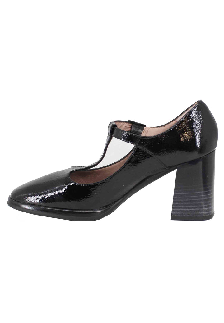 Spatarella Decollete donna in pelle nera lucida con cinturini e tacco alto Black Friday Prezzi