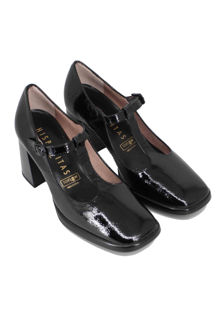 Spatarella Decollete donna in pelle nera lucida con cinturini e tacco alto Black Friday Prezzi