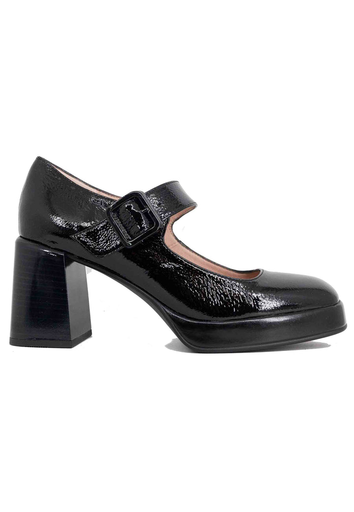 Spatarella Decollete donna in pelle nero con tacco e plateau In vendita