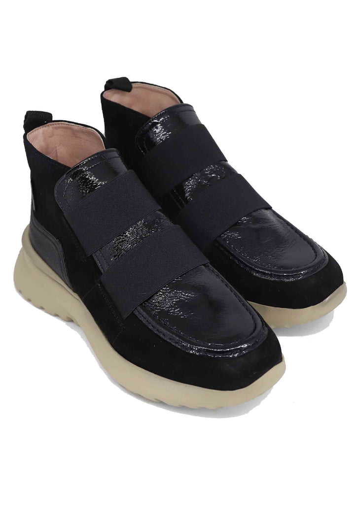 Spatarella Sneakers donna a stivaletto in pelle e tessuto nero Velour Black 50% di sconto per tempo limitato
