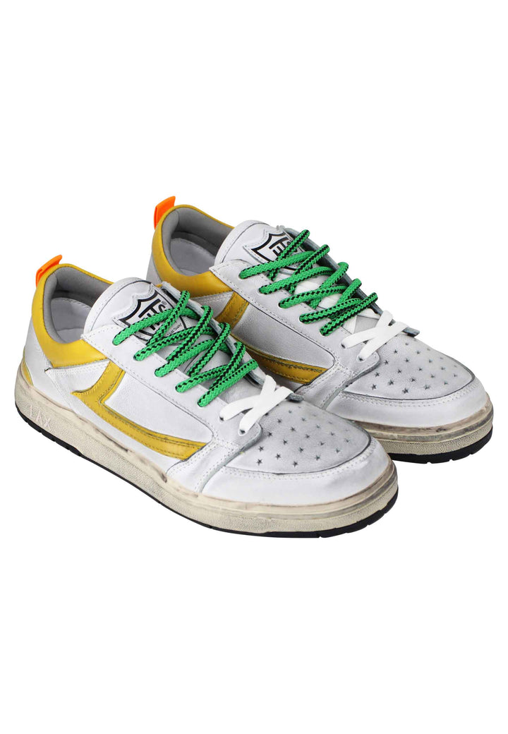 Spatarella Sneakers uomo Starlight Vintage in pelle bianca con riporti in pelle giallo Qualità Garantita