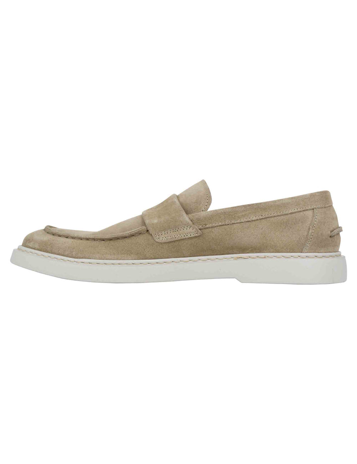 Spatarella Mocassini uomo in camoscio beige con suola in gomma bianca Fino Al -60%
