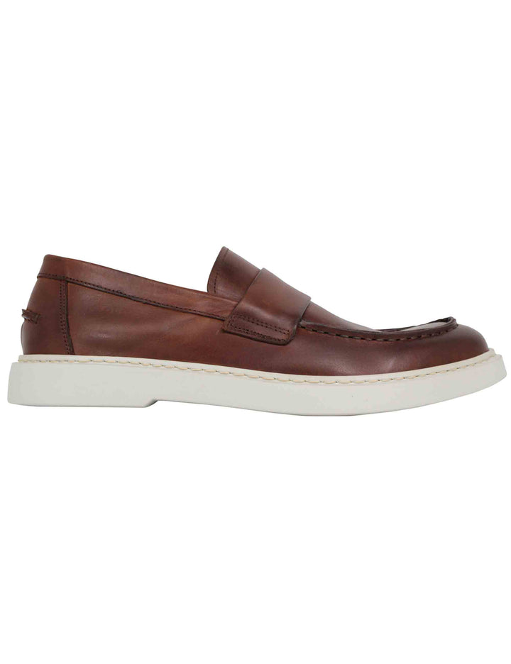 Spatarella Mocassini uomo in pelle marrone con suola in gomma bianca Shopping Online