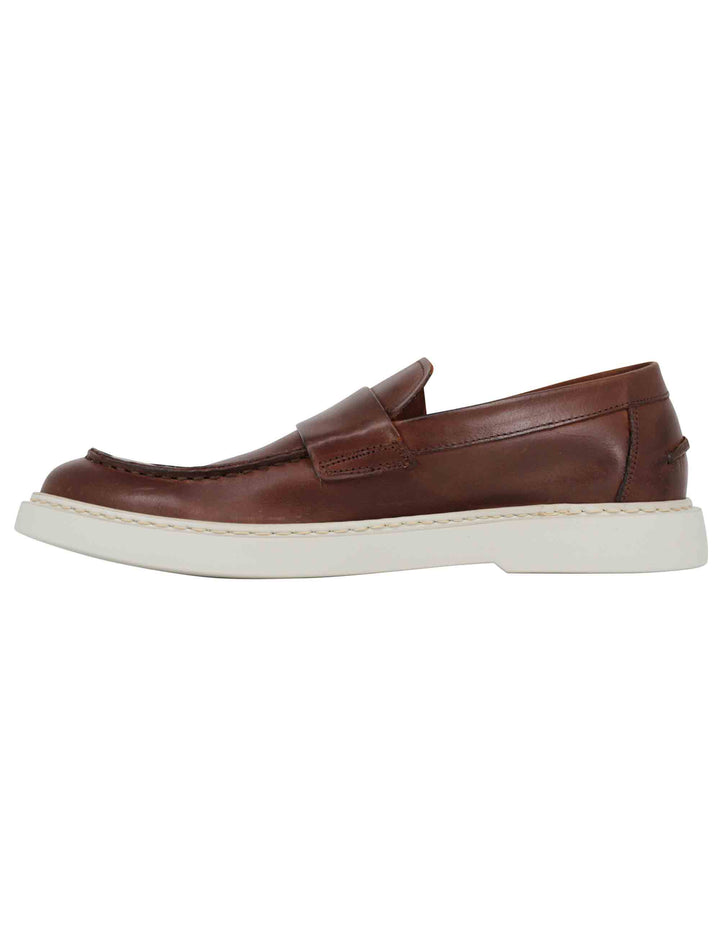 Spatarella Mocassini uomo in pelle marrone con suola in gomma bianca Shopping Online