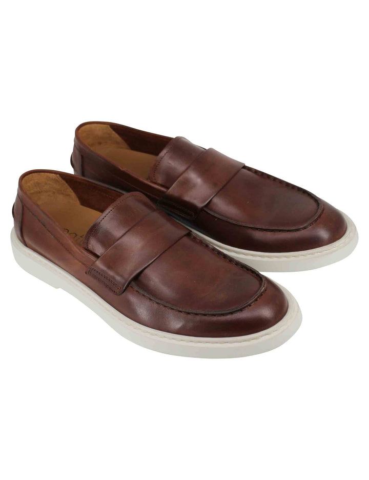 Spatarella Mocassini uomo in pelle marrone con suola in gomma bianca Shopping Online