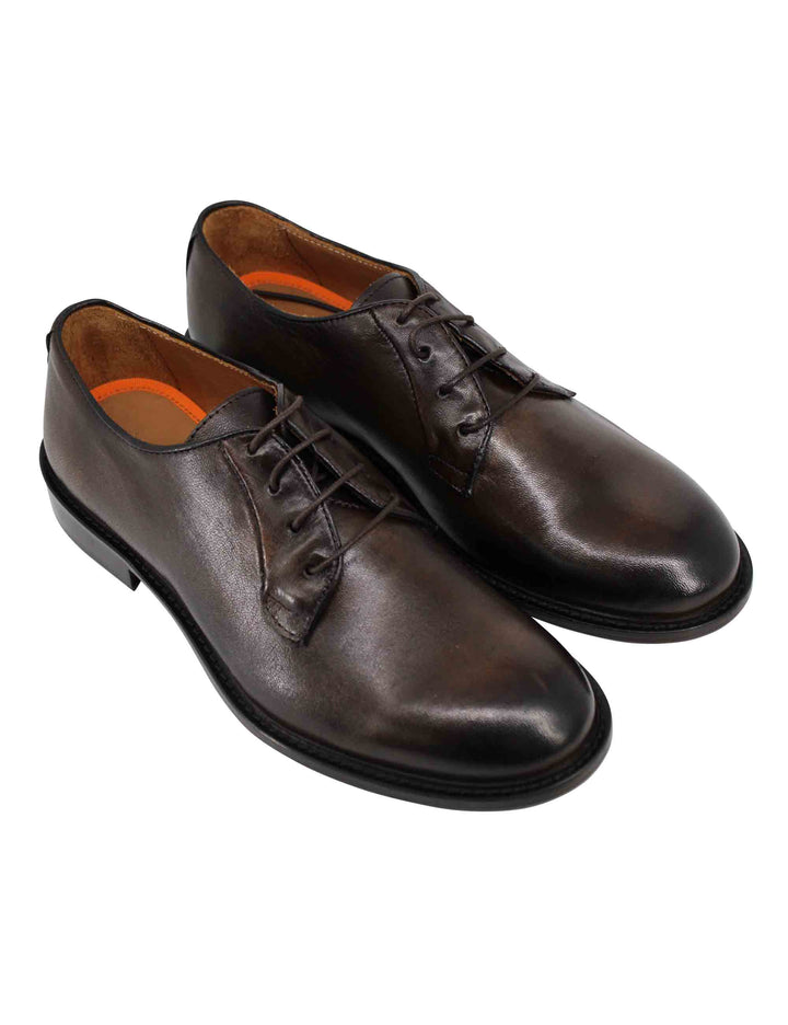Spatarella Stringate uomo in pelle marrone con suola in cuoio cucita Prezzo Ridotto
