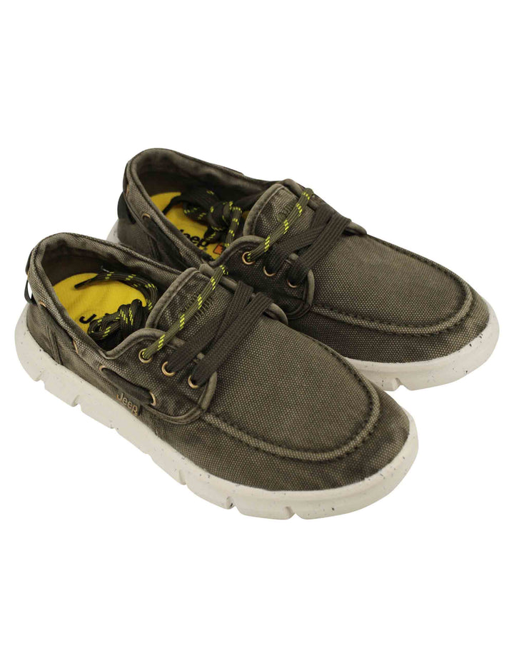Spatarella Stringate uomo tabasco boat in tessuto verde con suola ultra leggera Sottocosto