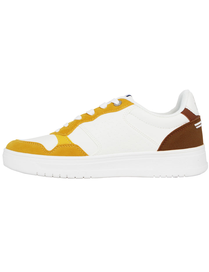 Spatarella Sneakers uomo in eco pelle vintage bianco e giallo Presa