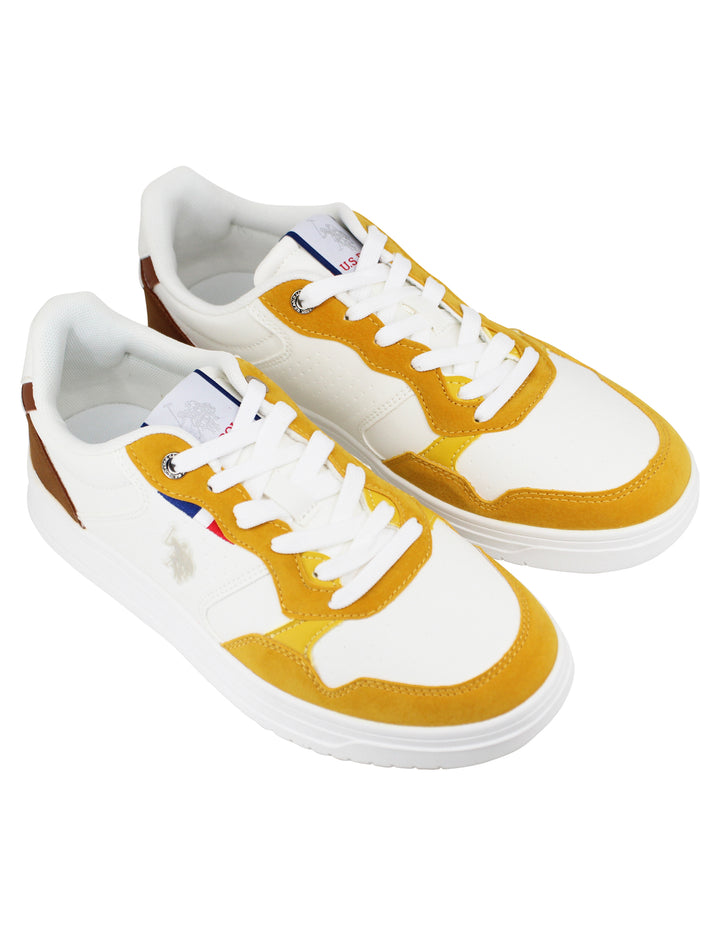 Spatarella Sneakers uomo in eco pelle vintage bianco e giallo Presa