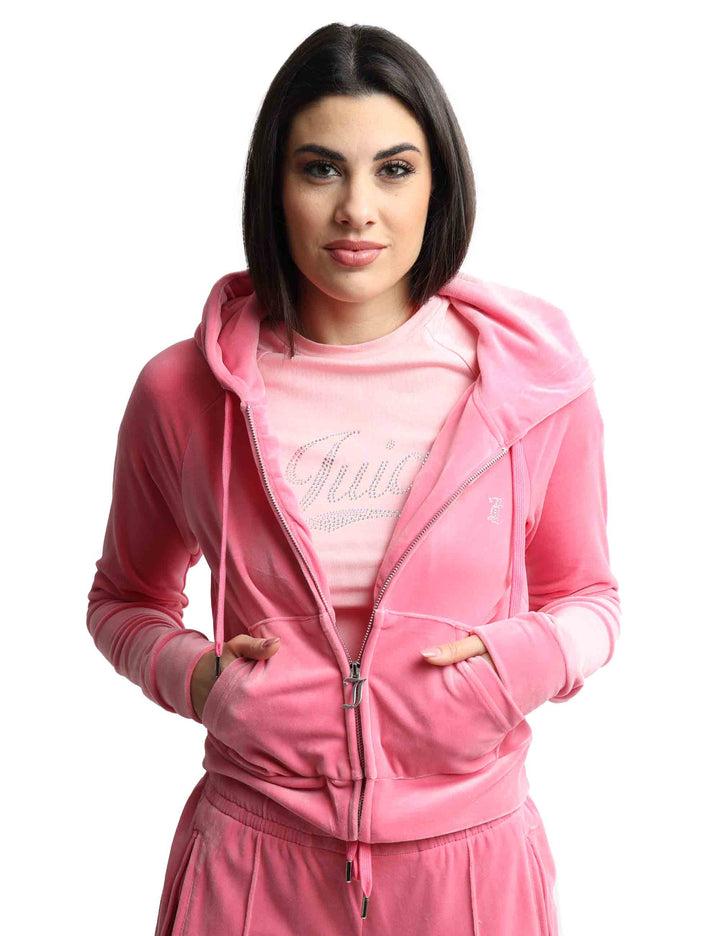 Spatarella Felpe donna Madison in tessuto rosa con cappuccio e zip Saldi Di Fabbrica
