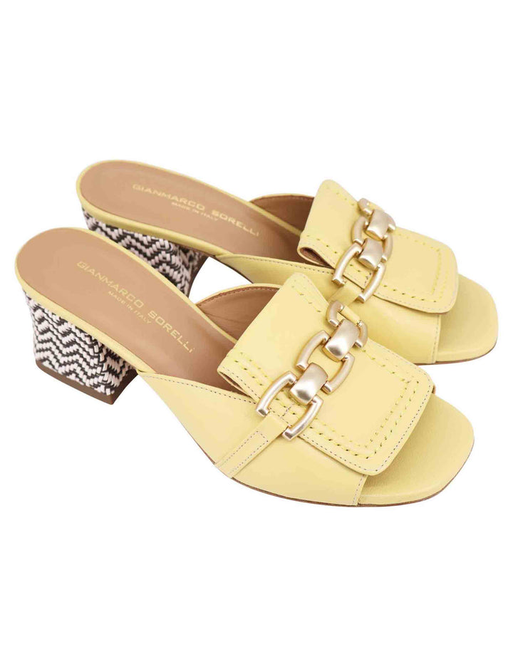 Spatarella Sandali donna in pelle gialla con morsetto in oro Vendite Flash