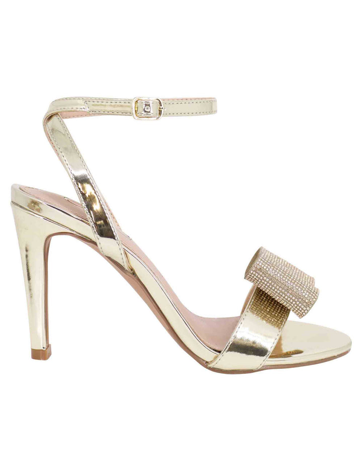 Spatarella Sandali donna in eco pelle laminata oro con tacco alto e strass Negozio