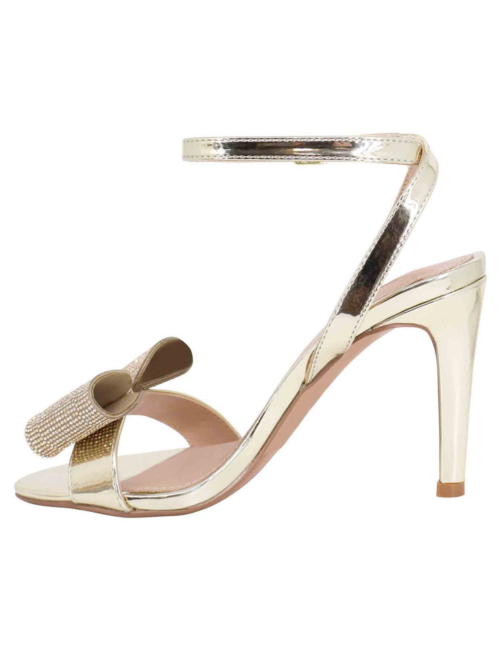 Spatarella Sandali donna in eco pelle laminata oro con tacco alto e strass Negozio
