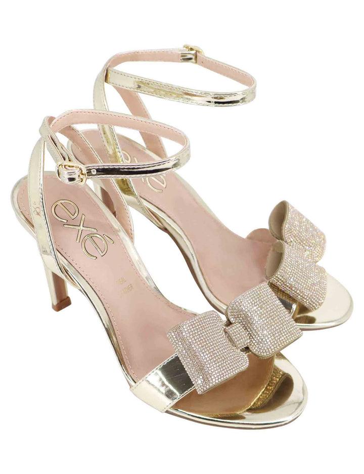 Spatarella Sandali donna in eco pelle laminata oro con tacco alto e strass Negozio