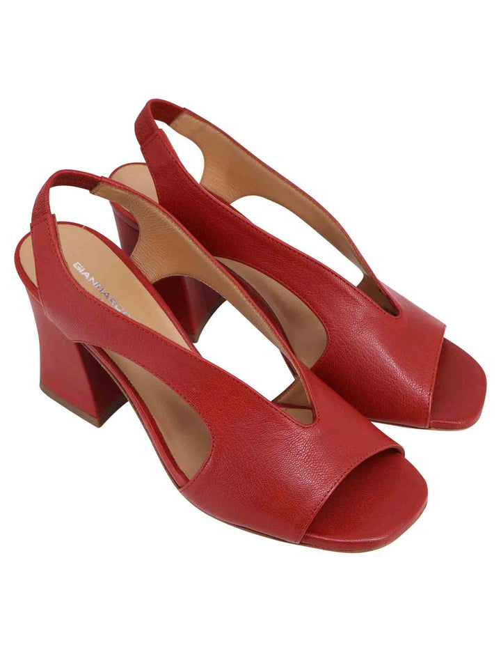 Spatarella Sandali slingback donna in pelle mattone con tacco alto Nuova