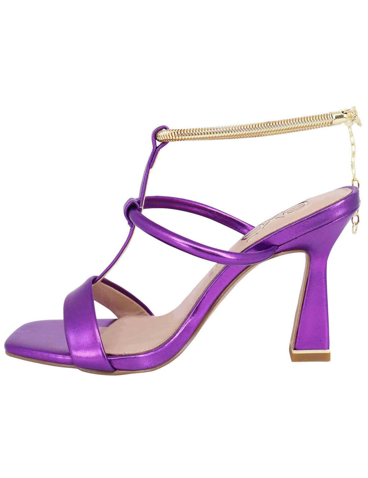 Spatarella Sandali donna in eco pelle viola con tacco alto e cavigliera morbida in oro Spedizione gratuita
