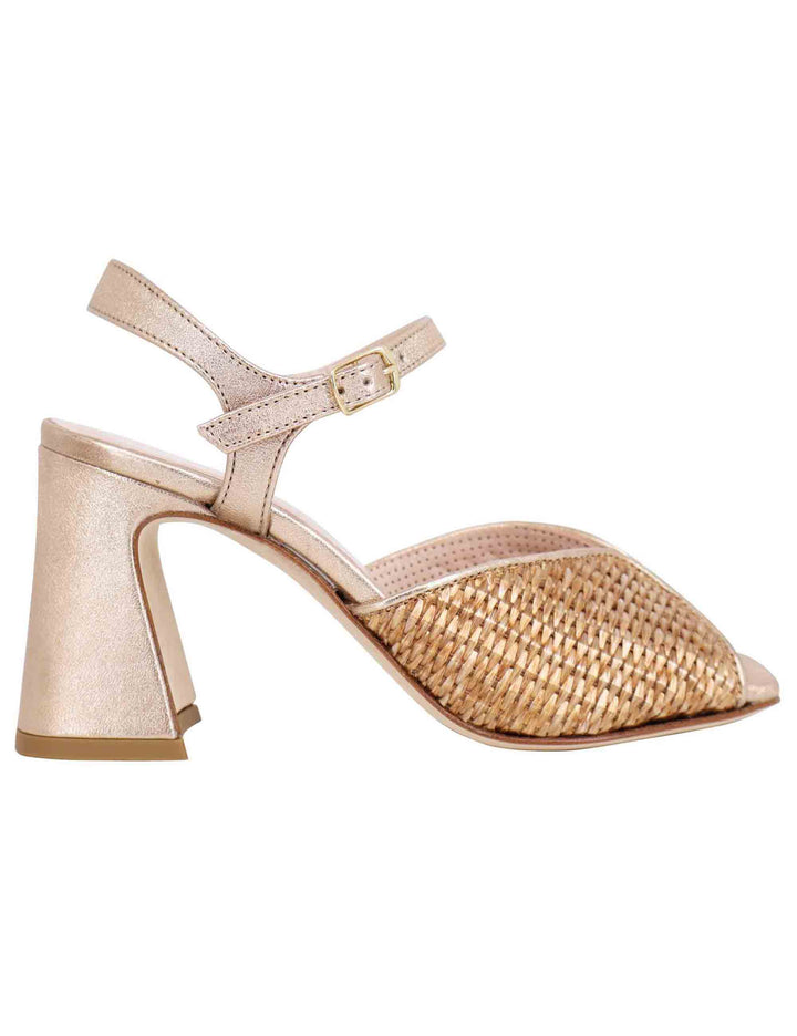 Spatarella Sandali donna in pelle oro laminata con tacco alto e cinturino alla caviglia Sconto di tempo limitato
