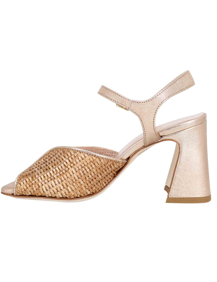 Spatarella Sandali donna in pelle oro laminata con tacco alto e cinturino alla caviglia Sconto di tempo limitato